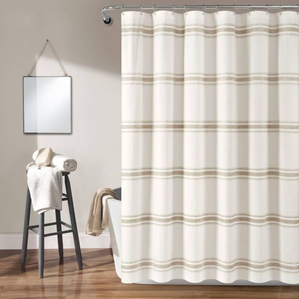 Farmhouse Striped Shower Curtain Beige - Lush Décor 100% Cotton 72x72